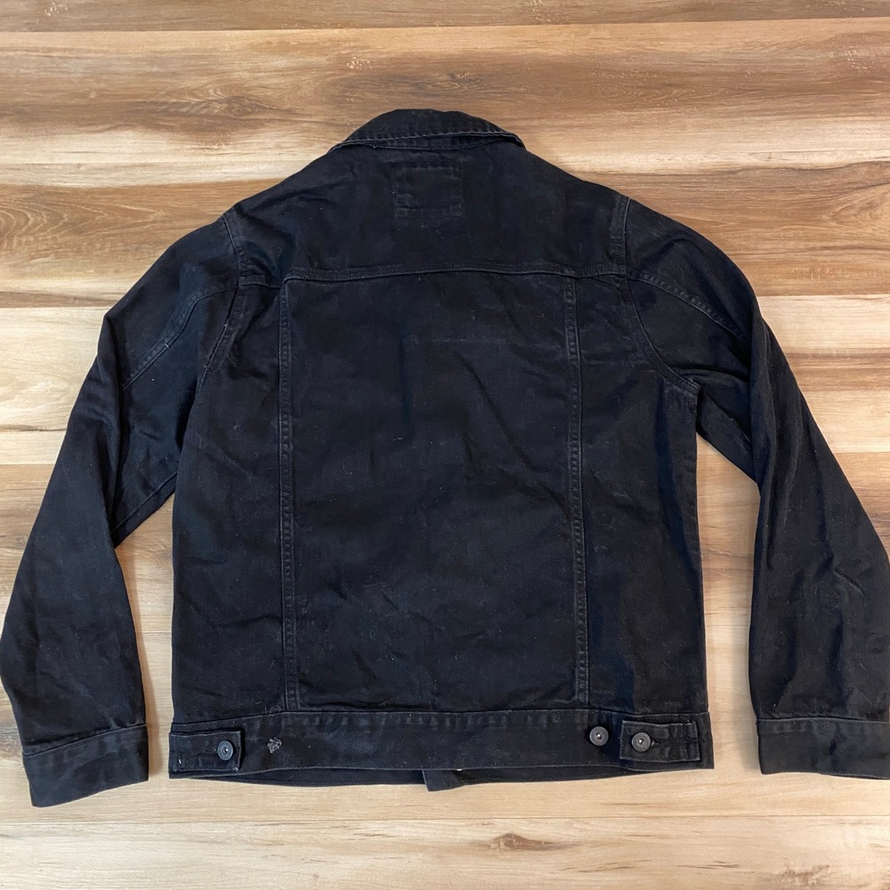 ZARA Denim Trucker Jacket Mens XL Black Long Sleeve Button Front Jean Jacket - Picture 7 of 10